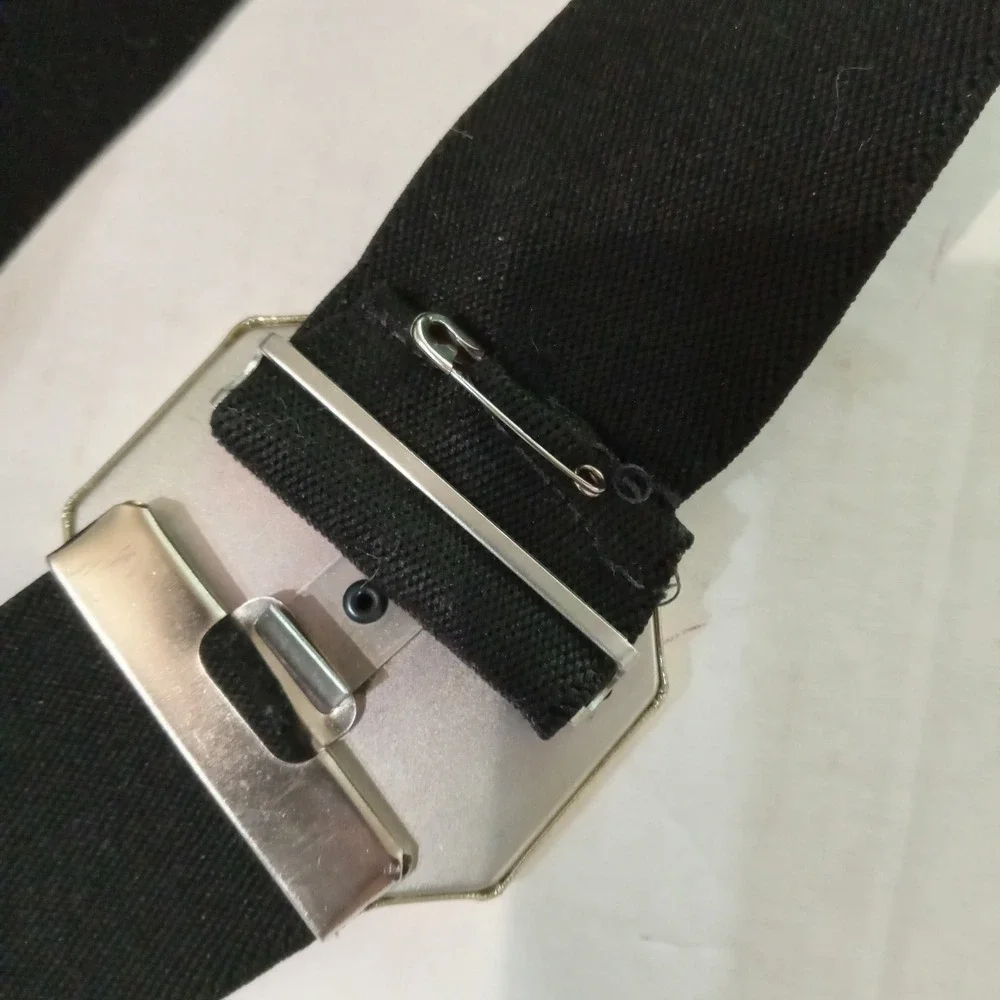 Vintage Black Elastic Cinch Belt Gold Textured Octagon Buckle Wide Stretch Retro